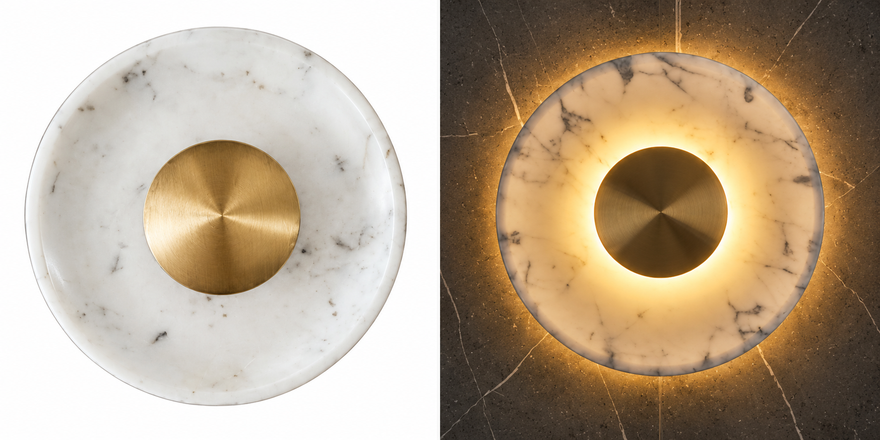 Round Marble Halo Wall Light – Brass Centre